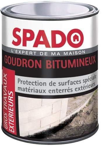 SPADO - Goudron Bitumineux - Protection des Surfaces Extérieures Enterrées & Bois - Imperméabilisant - Formule Anti-Rouille, Anti-Acide, Anti-Humidité - Fabrication Française - 1 Litre