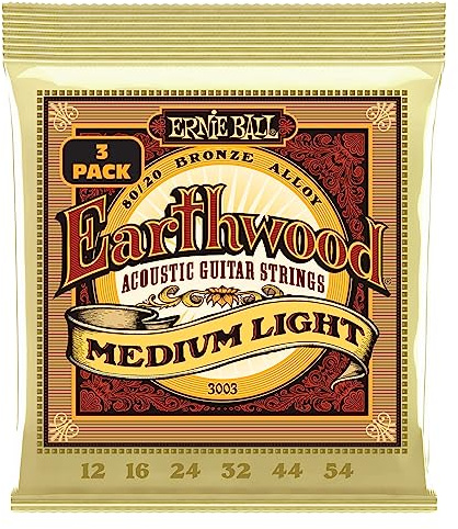Ernie Ball, Earthwood Medium Light 80/20 Bronze, Corde per chitarra acustica, confezione da 3, diametro 12-54