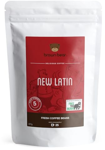 Dark Roast Crema Strong Espresso Coffee Beans 227g - Strength 5 - Brown Bear New Latin Blend - For All Coffee Machines - Donation to Free The Bears