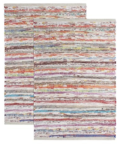 COTTON CRAFT Cotton Chindi Rag Rug - 2 Pack - Boho Farmhouse Rustic Area Accent Throw Rug - Handwoven Reversible Natural Recycled Yarn - Living Room Den Study Home Décor Gift -20 x 32 in - Multi Color