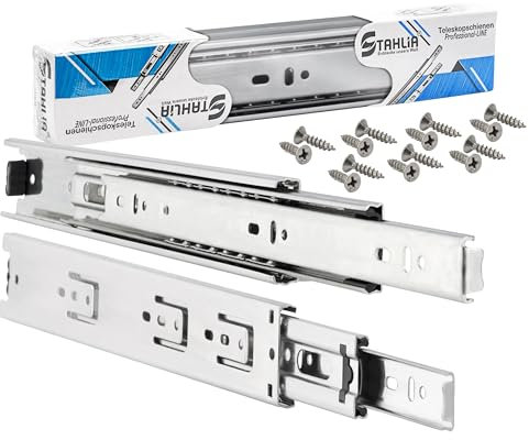 Stahlia Schubladenschienen VOLLAUSZUG 45mm (2 Stück) Teleskopschiene 300mm Länge Auszugsschienen Rollenauszug Schubladenauszüge Schubkastenauszug