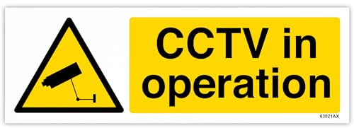V Safety 63021AX-R Cctv In Operation Sign - Landscape - 300mm x 100mm - 1mm Rigid Plastic, Black/Yellow