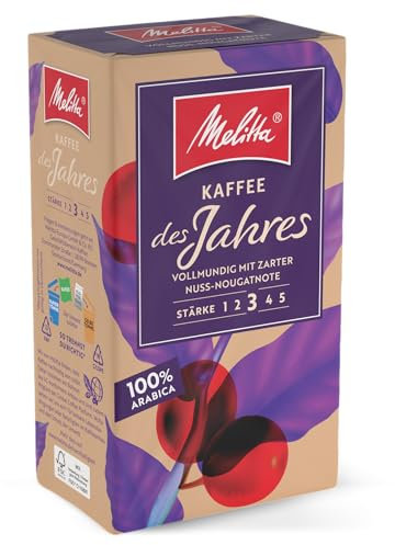 Melitta Café de l'année, filtre à café, 500 g, moulu, poudre pour machines à café filtre, 100 % Arabica, torréfaction moyenne, torréfié en Allemagne