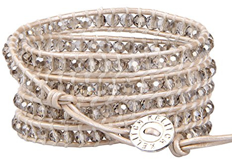 KELITCH New Gray Crystal Beaded 5 Wrap Bracelet On Leather Friendship Bracelets Jewelry for Womens