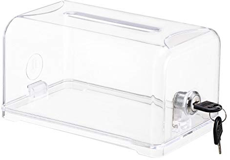 Polmart Tip / Donation / Suggestion / Business Card Collection Box with Lock (Clear Color / Transparent)