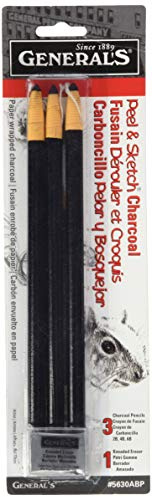 General Pencil 5630ABP Peel and Sketch Charcoal Pencils, Multi-Colour, Pack of 3