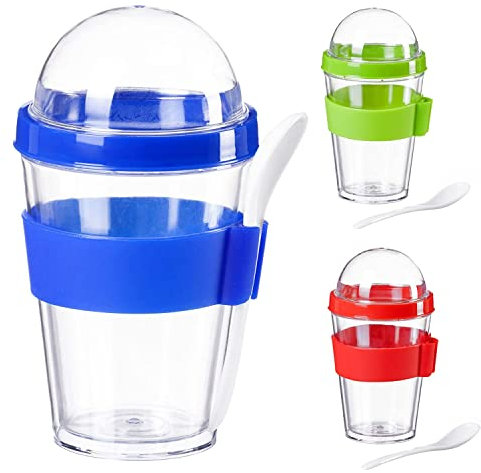 GOODS+GADGETS Müsli-Becher to Go mit Löffel - Auslaufsicherer Joghurt-Becher Müslischale mit dichtem Deckel (Blau)