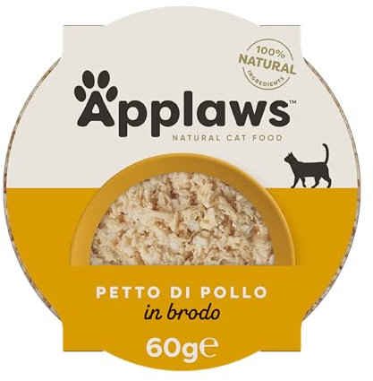 Applaws 100% nourriture humide naturelle pour chats adultes, blanc de poulet avec riz en bouillon - 10 pots de 60g