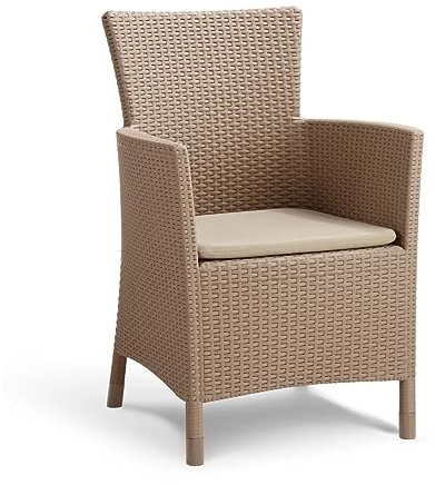 Keter Iowa - Sillón de jardín para Exterior e Interior con cojín Incluido, Resina con Acabado de ratán Plano, Color Capuchino