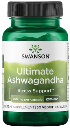 Swanson Ultimate Ashwagandha KSM-66 - Herbal Supplement Supporting Healthy Stress Levels & Relaxation - Natural Formula to Promote a Calm & Relaxed Mindset - (60 Veggie Capsules, 250mg Each)