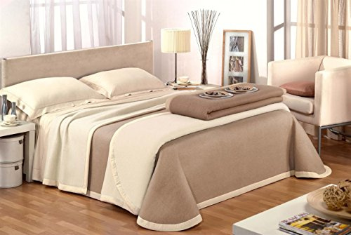 Lana & Co Manta 100% cachemir para cama de matrimonio, color marrón y blanco