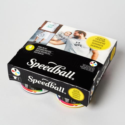 Speedball Basic Fabric Screen Printing Ink Starter Set 4 x 4oz Jars, Black Red Blue Yellow, Printing Ink Paint, DIY Home Decor, T Shirt Printing, Print Ink, Permanent, Screenprinting Accessories