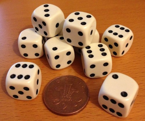 10 x 16mm Opaque Plastic Dice (Ivory)