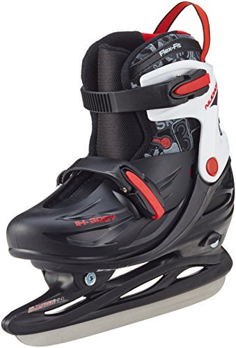 Nijdam Kinder Eishockeyschlittschuhe Verstellbar, Schwarz/Silber/Rot, 30-33