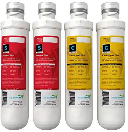 Aquatic Life Twist-In RO/RODI Ersatzkartuschen – inklusive 2 Kohleblockfilter und 2 Sedimentkartuschen, 3- und 4-stufige Umkehrosmose-Entionisierungssysteme