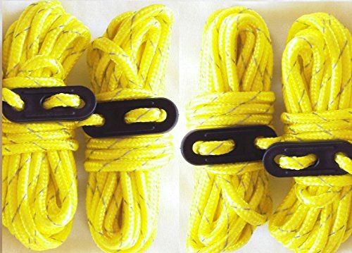 lrsupplies Fluorescent yellow GLOW Guyline Tent Rope Runners Camping Guy Line Cord Paracord 4 x (4)