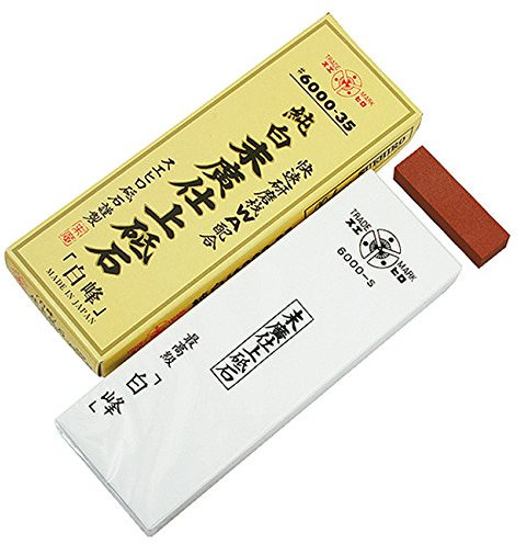 Pierre à Aiguiser Multi-usages Suehiro Shiramine Grain 6000 (Blanc Neige) Fabriquée au Japon, Polissage du Tranchant des Couteaux, Pierre Nagura Incluse