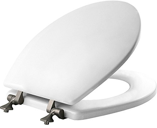 MAYFAIR 844BN 000 Toilet Seat with Brushed Nickel Hinges will Never Come Loose, ROUND , White, 1 Pack - ROUND
