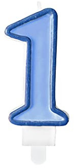 Party Deco- Candela Numero 1, Colore Azzurro, SCU1-1-001
