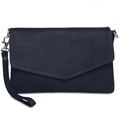 Caspar Elegante Leder Clutch Abendtasche aus samtweichem Nappaleder Damen Umhängetasche - PREMIUM LINE - Modell No.322 - Made in Italy, Farbe:dunkelblau, Accessoires:One Size