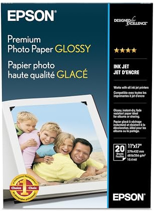 Epson Premium Photo Paper Glossy (11x17 Inches, 20 Sheets) (S041290)