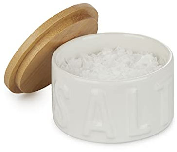 Balvi Boîte à sel (Fleur de sel) Salt Couleur : Blanc avec Couvercle Bambou/céramique