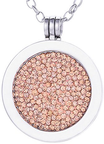 Morella Damen Halskette 70 cm Edelstahl mit Amulett und Coin 33 mm Zirkoniasteine Lachsfarben im Schmuckbeutel