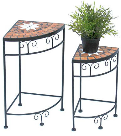 DanDiBo Blumenhocker Mosaik Eckregal 2er Set 42 und 52 cm Blumenständer 12013 Beistelltisch Pflanzenständer Mosaiktisch Ecke