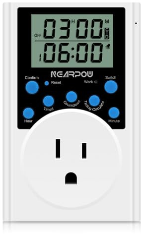 Timer Outlet, Nearpow Multifunctional Infinite Cycle Programmable Plug-in Digital Timer Switch with 3-Prong Outlet for Appliances, 15A/1800W