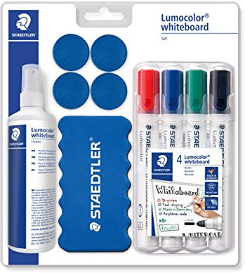 STAEDTLER Whiteboard-Set Lumocolor, praktische Grundausstattung für Whiteboards mit Marker, Wischer, Reinigungsspray und Haftmagneten, hohe Qualität Made in Germany, 613 S