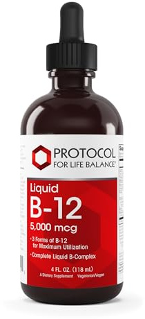 PROTOCOL FOR LIFE BALANCE Liquid B-12 5,000mcg - Nervous System Support - with B Vitamins - Dairy Free & Vegan Vitamin B Liquid - 4 fl oz