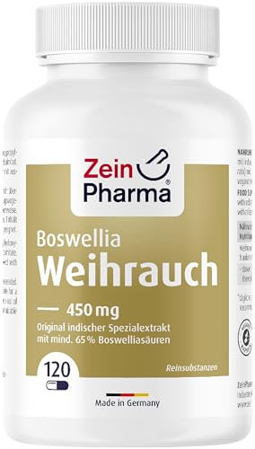 ZeinPharma Weihrauch 450 mg 120 Kapseln - Indischer Boswellia serrata Weihrauch, Kapseln mit 75% Boswellia-Säuren, Nahrungsergänzungsmittel vegan