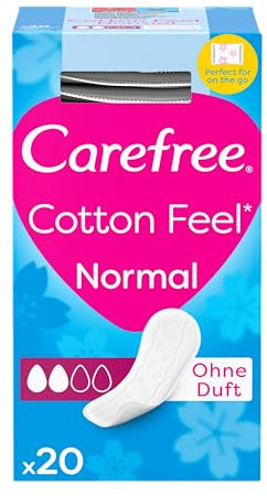 Carefree Salvaslip in cotone non profumato (1 confezione da 20), extra morbido al tatto e traspirante al 100% Carefree Panty Liners da donna con estratto di cotone, freschi e confortevoli, per tutti i