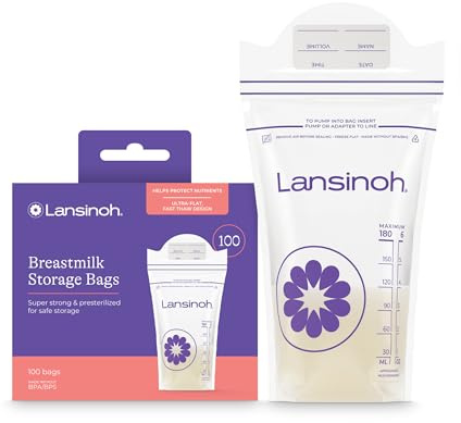 Lansinoh Breastmilk Storage Bags, 100 Count, Baby Essentials, Fast Freeze & Thaw Breast Milk Bags for Baby Bottle Feeding, Strength & Stretch, 6 Ounce