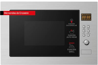 Corberó - Microondas de Encastre | CMICP125 | 25L | Potencia 900W | Auto Menú | Grill | 5 Niveles de Potencia | Control Easy-Tronic | Cocina Exprés | Plato Giratorio 315mm | Inox