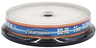 Optical Quantum OQBDRE02WIP-10 2X 25 GB BD-RE Single Layer Blu-Ray ReWritable White Inkjet 10-Disc Spindle