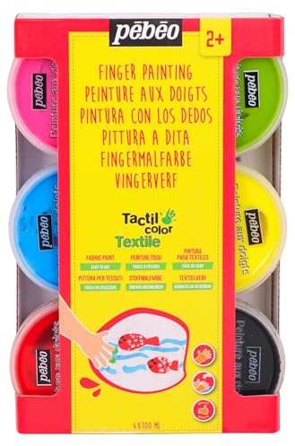 Pébéo 634110 Tacticolor Textile Assortiment de 6 Pots de 100 ml, Couleurs Classiques
