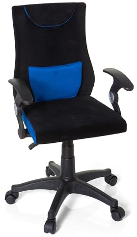 hjh OFFICE 670470 Silla giratoria para niños KIDDY Pro AL Tela Negro/Azul, Silla de Escritorio Infantil, Soporte Lumbar Integrado, con Apoyabrazos