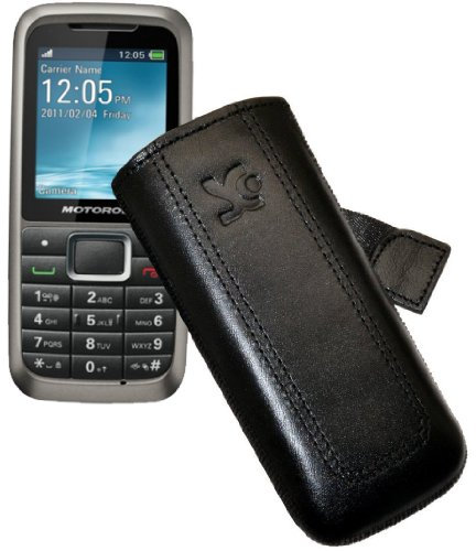 Suncase Original Tasche für/Samsung E1200 / E1200R / E1200i / Leder Etui Handytasche Ledertasche Schutzhülle Case Hülle - Lasche mit Rückzugfunktion* In Schwarz