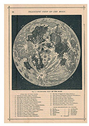Wee Blue Coo Map Illustrated Antique Telescopic Moon Picture Wall Art Print