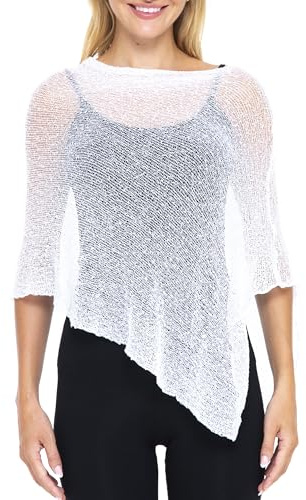 SHU-SHI Dam Sheer Stickad Poncho Shrug Lätt täcka upp en storlek passar de flesta