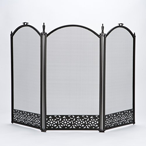 Inglenook 3 Fold Fireguard with Filigree - All Black