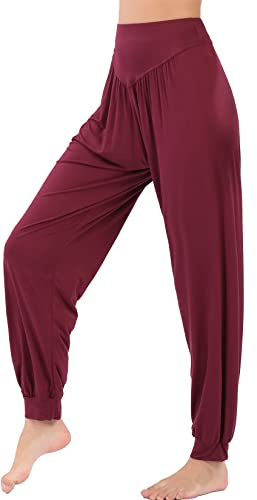 Hoerev Super Soft Spandex Byxor Modal Harem Yoga Pilates，Mörkröd，XS