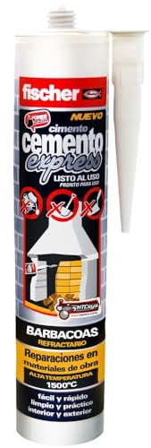 fischer - Cemento Express Barbacoas, Masilla Refractaria Especial para Barbacoas, Color Gris (310 ml)