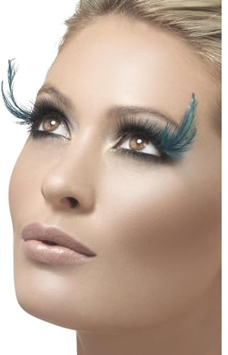 Smiffys Cils, noirs et verts, avec plumes, colle incluse Halloween, Carnaval