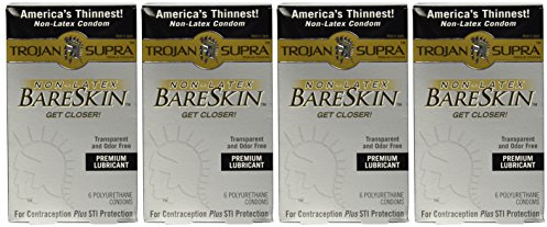 Trojan Supra Lubricated Premium Condoms MicroSheer Polyurethane Ultra-Thin 6 ea (Pack of 4)