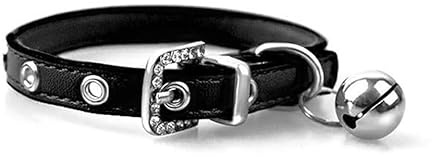 Collier Réglable en Cuir Doux avec Clochette - Collier Chat pour Chat, Chaton, Chiot, Petit Chien(17cm-22cm)-Noir