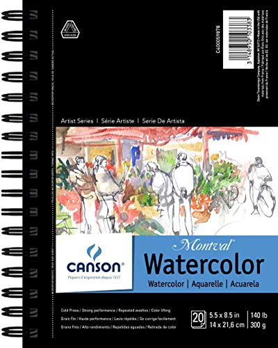 Canson Artist Series Montval Watercolor Paper Pad, 5.5x8.5 inch, Side Wire, 20 Sheets, (140lb/300g)