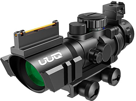 UUQ Prism 4x32 Red/Green/Blue Triple Illuminated Rapid Range Reticle Rifle Scope W/Top Fiber Optic Sight and Weaver Slots (BDC Reticle)