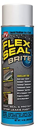 Flex Seal, 14 oz, Brite, Stop Leaks Instantly, Waterproof Rubber Spray On Sealant Coating, Perfect for Gutters, Wood, RV, Campers, Roof Repair, Skylights, Windows, and More